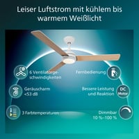 Stropný ventilátor Philips Civx LED s diaľkovým ovládaním, 3 lopatky, 132 cm, 2500 lm, 3 farby bieleho svetla (3000K/4500K/6500K), biela/svetlé drevo 3