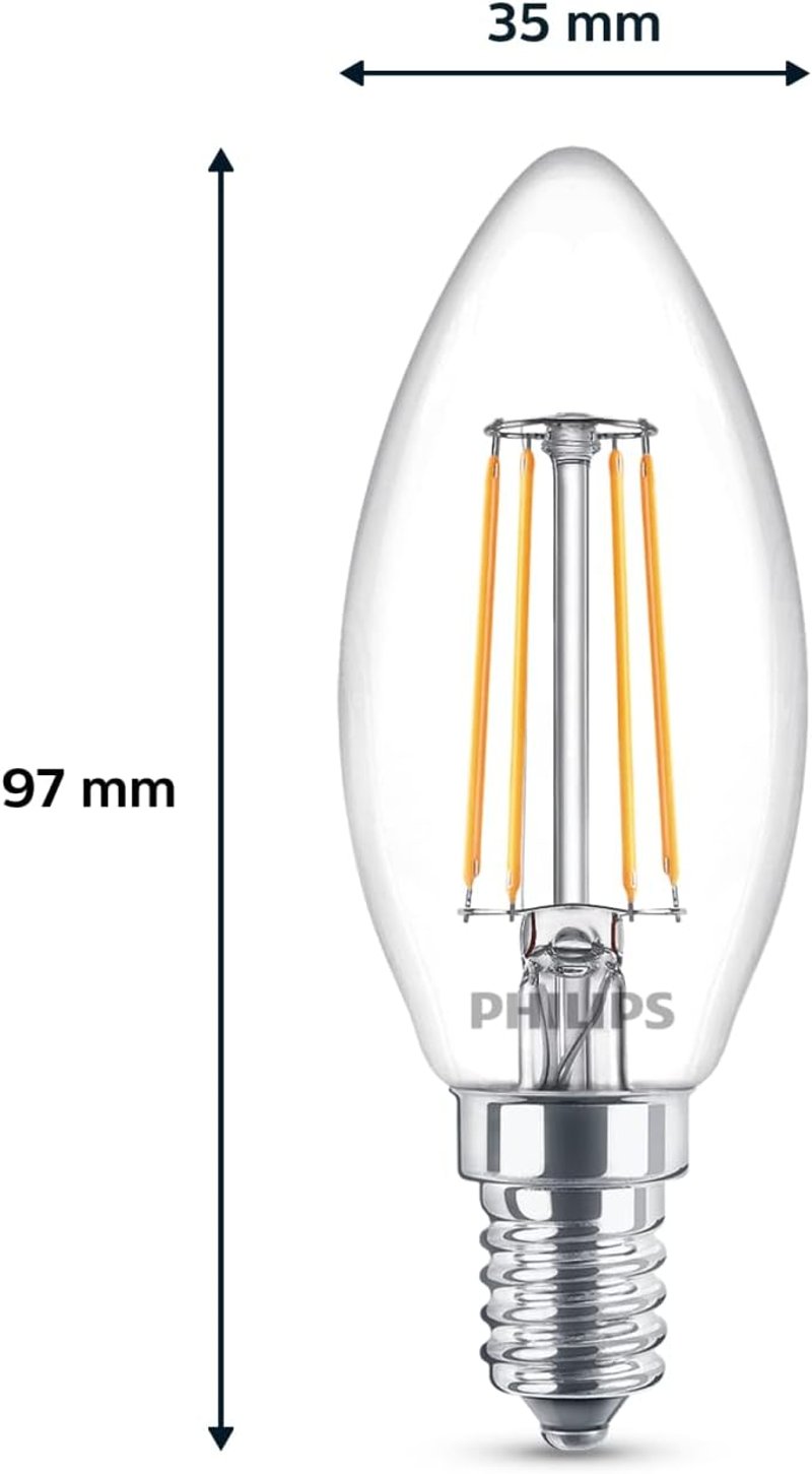 Philips Classic LED gyertya E14 40W meleg fehér 2700K 470 lumen 2db - 2 pieces (Pack of 1), 40w, Non-dimmable