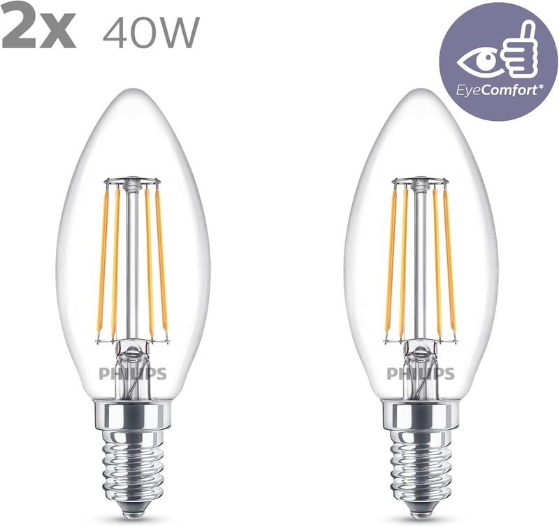 Philips Classic LED gyertya E14 40W meleg fehér 2700K 470 lumen 2db - 2 pieces (Pack of 1), 40w, Non-dimmable