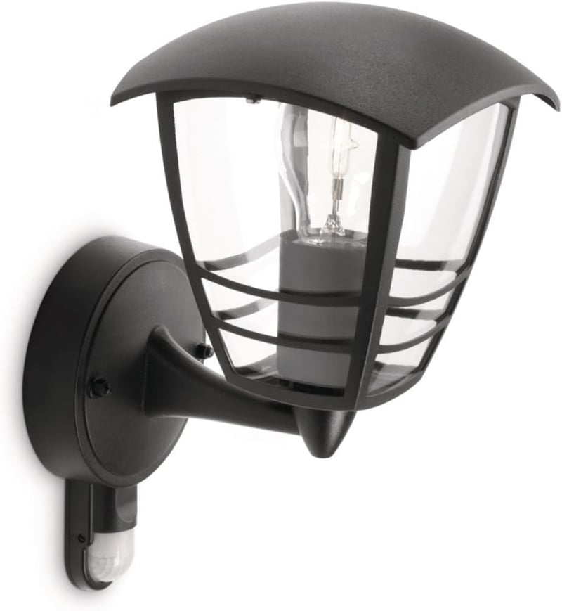 Philips Creek vanjska zidna svjetiljka sa senzorom pokreta, 60 W, E27, otporna na vremenske uvjete, bez žarulje, crna