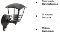 Philips Creek vanjska zidna svjetiljka sa senzorom pokreta, 60 W, E27, otporna na vremenske uvjete, bez žarulje, crna 4