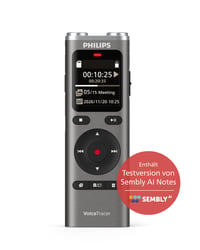 Digitálny diktafón Philips DVT2075 VoiceTracer, MP3 a PCM, stereofónne mikrofóny, 8 GB, prepis a sumarizácia Sembly AI, Li-ion batéria 2