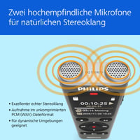 Digitálny diktafón Philips DVT2075 VoiceTracer, MP3 a PCM, stereofónne mikrofóny, 8 GB, prepis a sumarizácia Sembly AI, Li-ion batéria 5