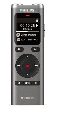 Digitálny diktafón Philips DVT2075 VoiceTracer, MP3 a PCM, stereofónne mikrofóny, 8 GB, prepis a sumarizácia Sembly AI, Li-ion batéria 1