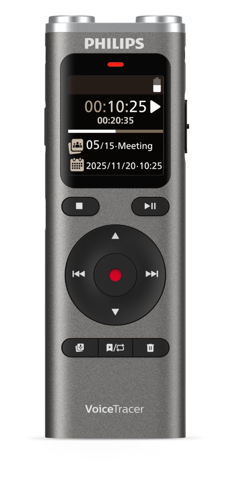Digitálny diktafón Philips DVT2075 VoiceTracer, MP3 a PCM, stereofónne mikrofóny, 8 GB, prepis a sumarizácia Sembly AI, Li-ion batéria