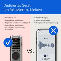 Digitálny diktafón Philips DVT2075 VoiceTracer, MP3 a PCM, stereofónne mikrofóny, 8 GB, prepis a sumarizácia Sembly AI, Li-ion batéria 8