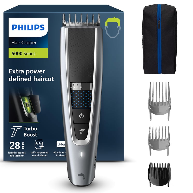 Mașină de tuns Philips HC5630/15 Seria 5000 cu 28 setări de lungime, 3 piepteni și mod Turbo
