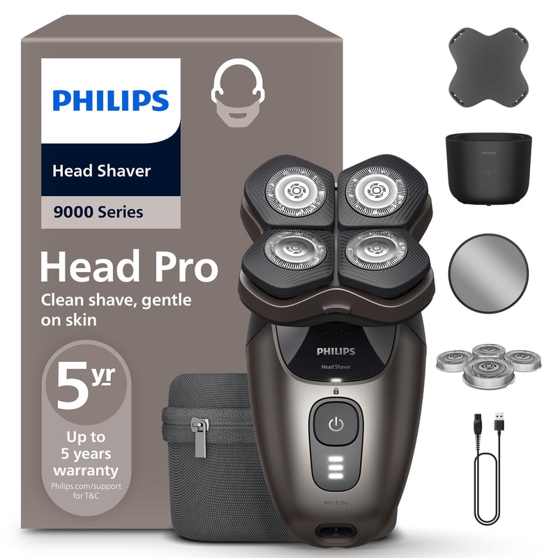 Aparat de ras pentru cap Philips Pro Series 9000 HS9980/15 pentru bărbați și femei, cap de bărbierit flexibil la 360 de grade, lame ComfortCut