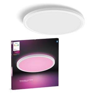 Inteligentné stropné LED svietidlo Philips Hue Devote, White and Color Ambiance, okrúhle 43 cm, 23 W, 2900 lm, biely rám, do obývačky, kuchyne a na chodbu