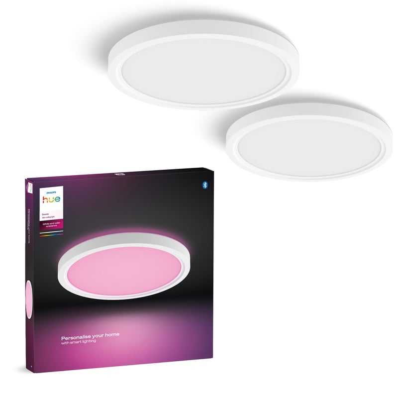 Philips Hue Devote Slim mennyezeti lámpa, S méret, 291 mm, kerek, 2 db, fehér