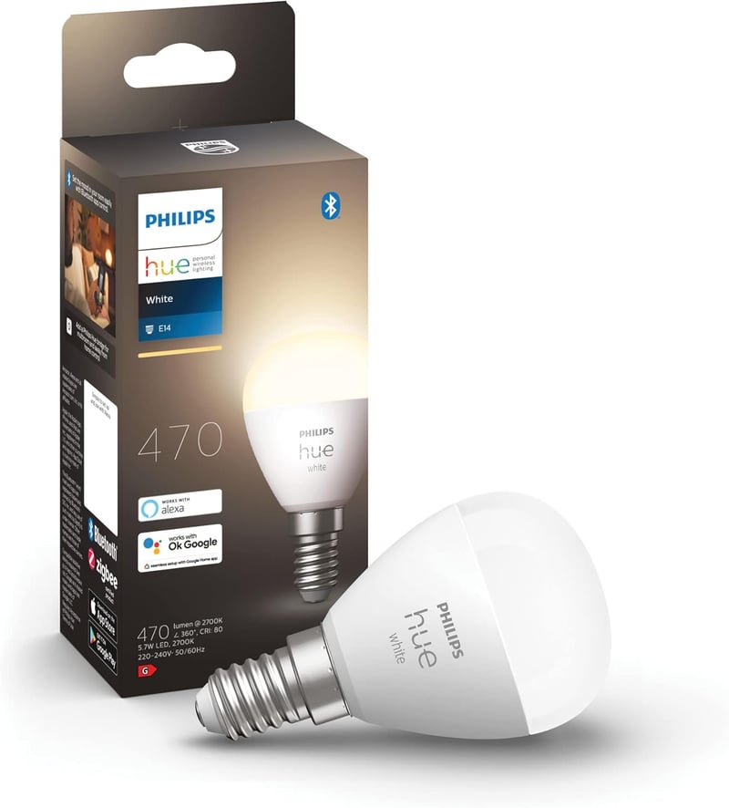 Philips Hue E14 LED izzó csepp forma, dimmelhető meleg fehér, okos vezérlés - Pack of 1, Single, White