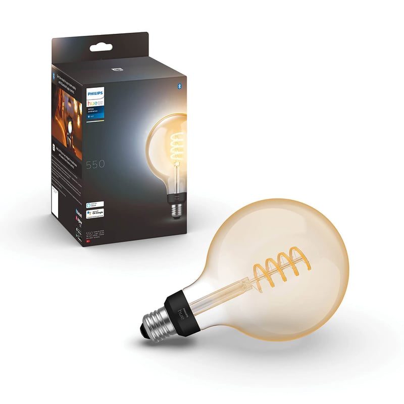 Bec LED Philips Hue E27 Filament Globe Mare - Lampă Smart Vintage Sferică, Intensitate Reglabilă