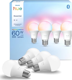 Philips Hue Essential A60 pametna LED žarulja, E27, bijela i u boji, prigušiva - 4 kom.