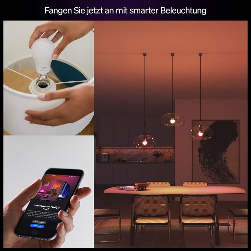 Philips Hue Essential E27 okos LED izzó 4db, dimmer, fehér és színes