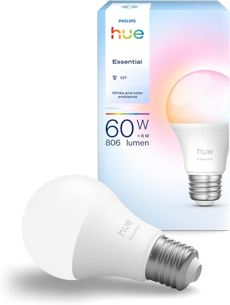 Philips Hue Essential E27 okos LED izzó, fehér és színes, 806 lumen, dimmelhető