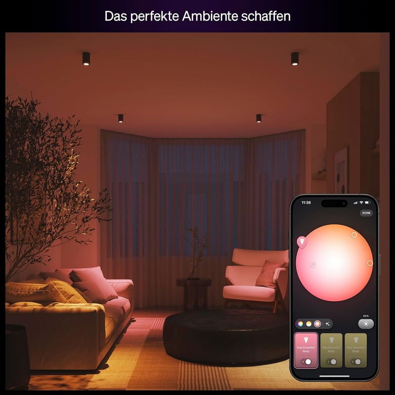 Philips Hue Essential GU10 okos LED izzó, 4 db, színváltó, dimmer, 345 lm