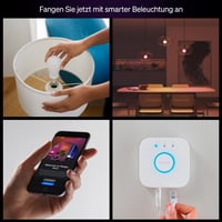 Štartovacia súprava Philips Hue Essential Bridge + 4× inteligentná žiarovka E27, biele a farebné svetlo, 2200-6500K, stmievateľná LED žiarovka, kompatibilná s hlasovým ovládaním 2