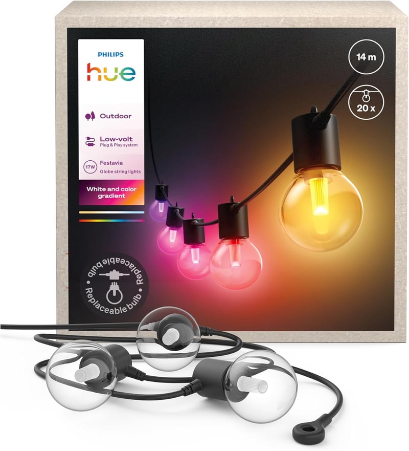 Philips Hue Festavia Globe 14m kültéri tündérfény, 20 lámpa, okos vezérlés