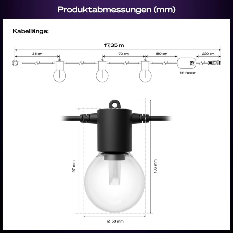 Philips Hue Festavia Globe 14m kültéri tündérfény, 20 lámpa, okos vezérlés