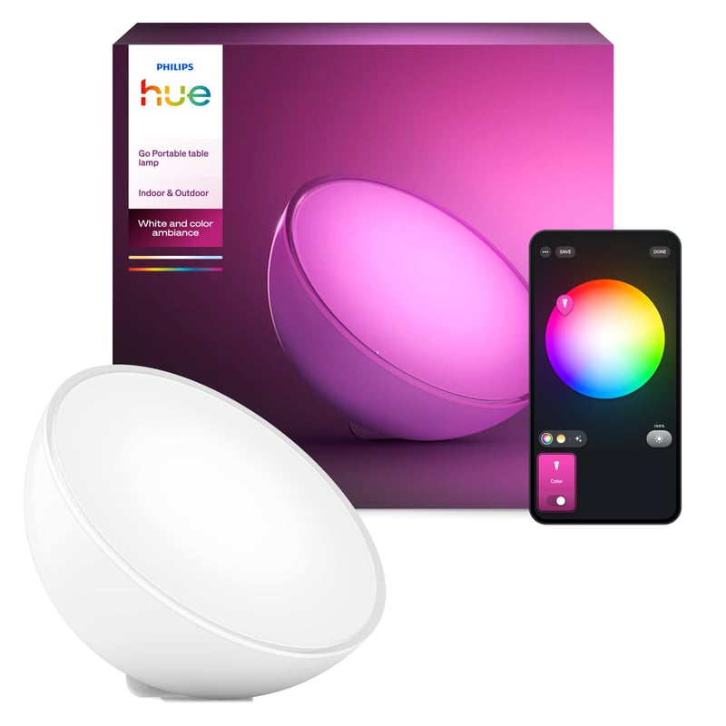 Lampă portabilă inteligentă Philips Hue Go 2.0 White & Color Ambiance cu Bluetooth, compatibilă cu Alexa și Google Assistant, alb, 1 buc.