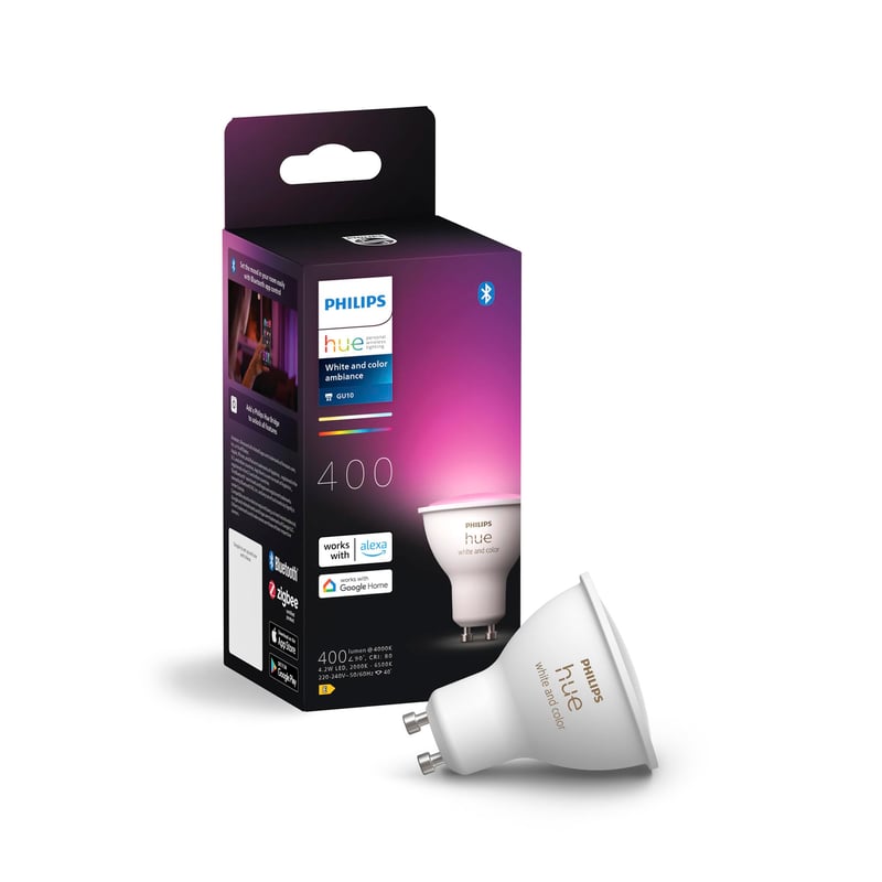 Bec LED Philips Hue GU10, pachet de 2 bucăți - Iluminat inteligent, lumină ambientală