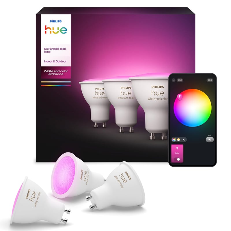 Bec LED Philips Hue GU10, set de 3 bucăți - Iluminat inteligent, lumină ambientală