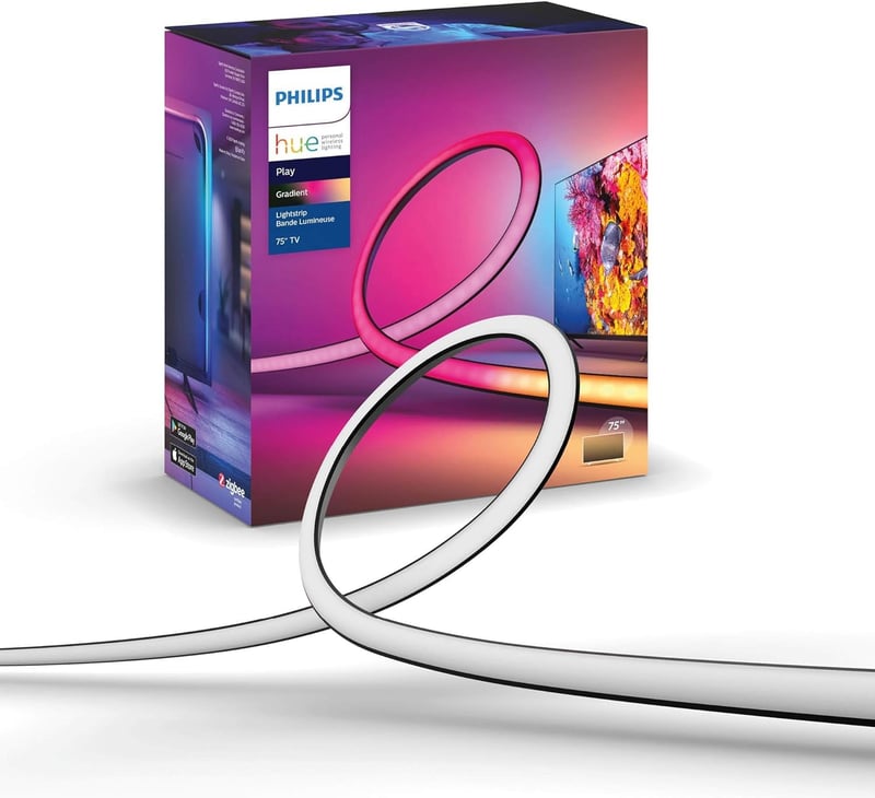 Bandă LED Philips Hue Play Gradient pentru retroiluminare TV de 75 inchi, 16 milioane de culori, inteligentă, negru