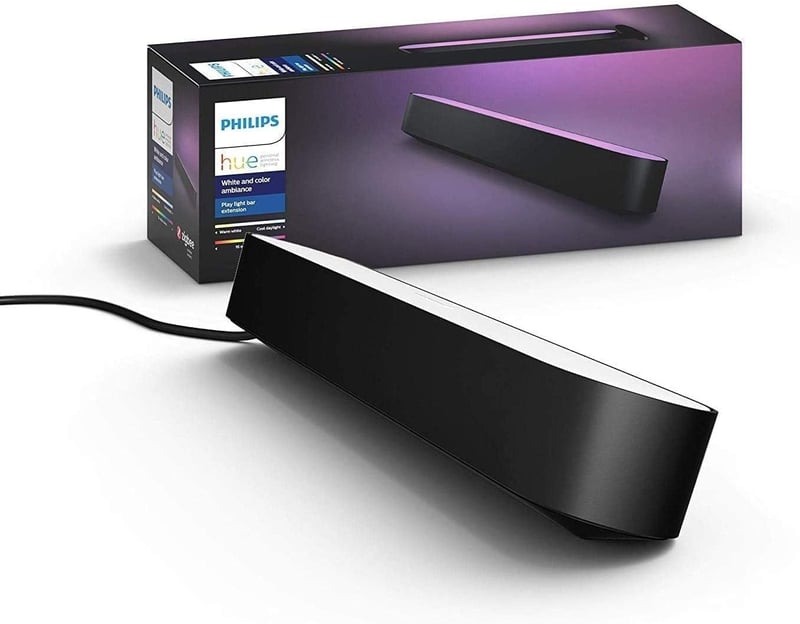 Unitate de extensie Philips Hue Play Lightbar – Negru, Iluminat ambiental, 16 milioane de culori, control prin aplicație, compatibil cu Alexa