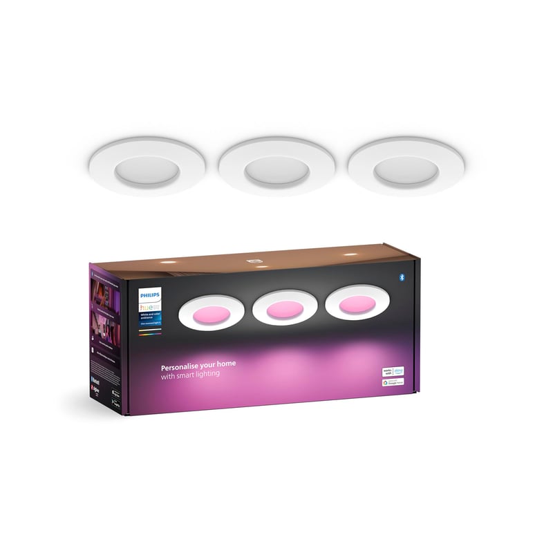 Inteligentné vstavané bodové svietidlo Philips Hue Slim, 3 ks - 90 mm - biele a farebné svetlo - Bluetooth - kompatibilné s Alexa, Apple Home a Google Assistant