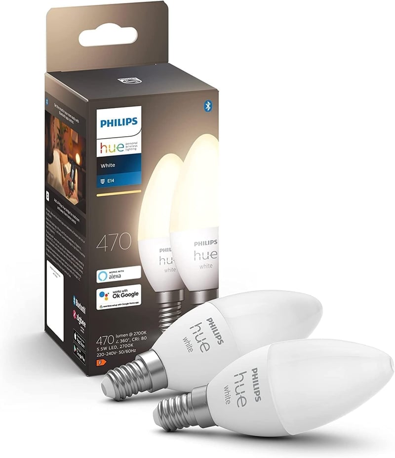 Bec Philips Hue White Ambiance B39 E14 LED, 470 lm, alb, set de 2 bucăți