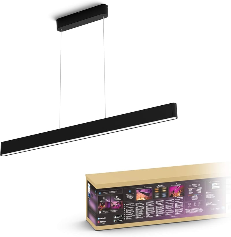 Závesné LED svietidlo Philips Hue White and Color Ambiance Ensis, čierne, 5500 lm, 16 miliónov farieb, stmievateľné, ovládanie aplikáciou, kompatibilné s Alexa