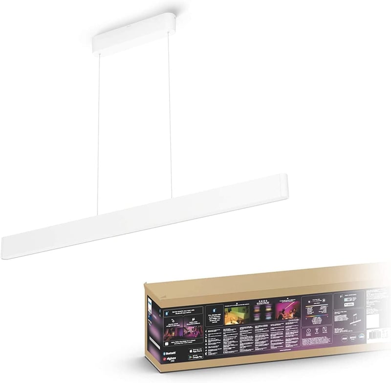 Závesné LED svietidlo Philips Hue White and Color Ambiance Ensis, biele, stmievateľné, 16 miliónov farieb, ovládanie aplikáciou, kompatibilné s Alexa, 5500 lm