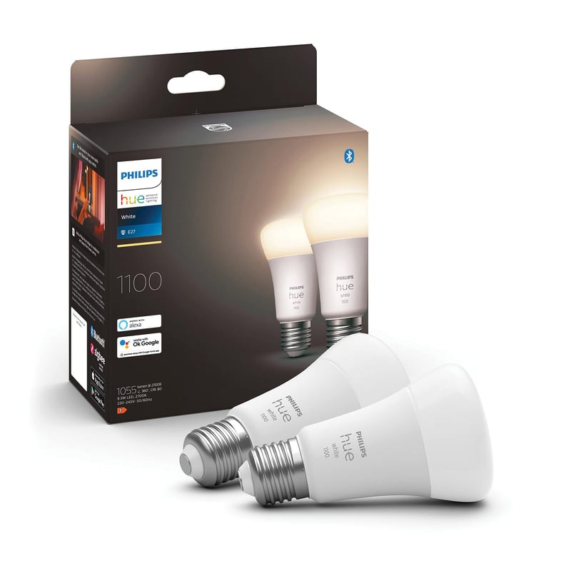 LED žiarovka Philips Hue White E27, 1100 lm, teplá biela, stmievateľná, ovládaná aplikáciou, kompatibilná s Alexa, balenie 2 ks