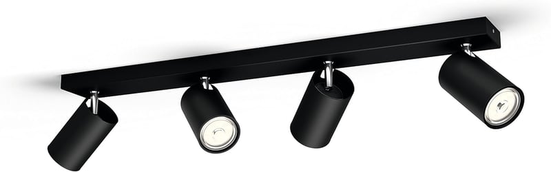 Lampă de tavan Philips Kosipo cu 4 spoturi, fasung GU10, spoturi rotative, fără sursă de lumină, negru