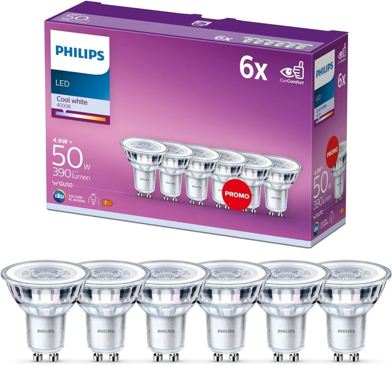 Philips LED Classic GU10 6 darabos csomag 50W hideg fehér reflektoros spotlámpa