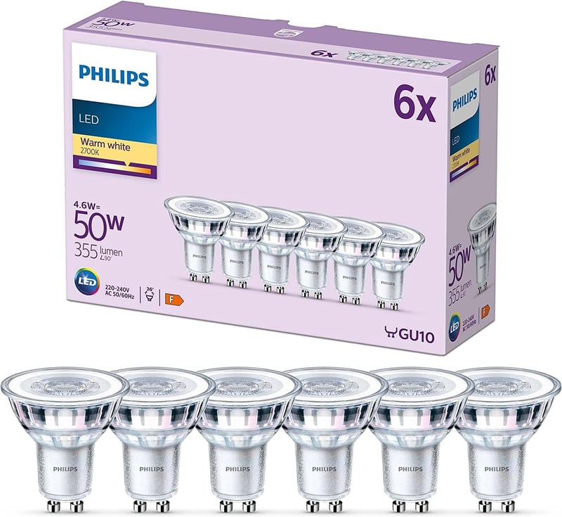 Philips LED Classic GU10 žarulja 50W toplo bijela 36° pakiranje od 6 komada
