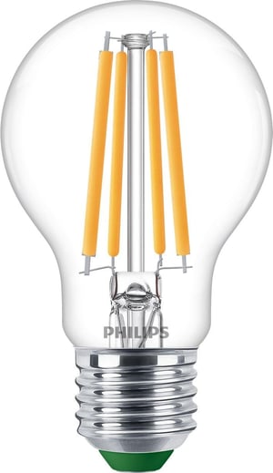 Bec Philips LED Classic Ultra Efficient E27 (echivalent 60W), lumină albă caldă, clasă energetică A, transparent, durată lungă de viață