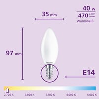 Bec LED lumânare Philips E14 B35 470 lm 40W Alb cald 2700K Mat set 3 bucăți durată lungă de viață 2