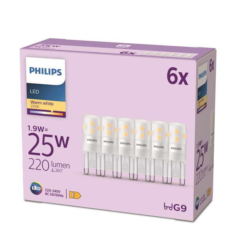 LED žiarovka Philips, pätica G9, náhrada za 25W halogén, teplé biele svetlo 2700K, balenie 6 ks, nová generácia