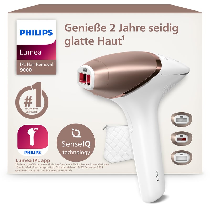 Dispozitiv de epilare IPL Philips Lumea Seria 9000 BRI955/00 - cu 3 accesorii pentru corp și față, fără fir, alternativă la laser, 2 ani de piele fină
