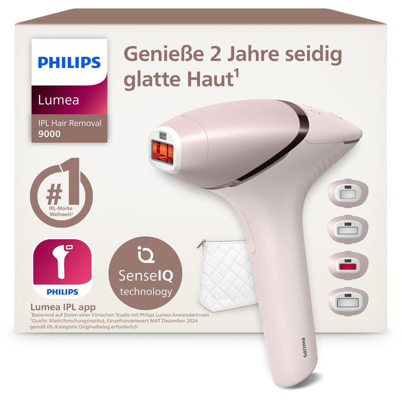 Epilator IPL Philips Lumea Seria 9000 BRI957/00 - cu 4 capete pentru corp și față, fără fir, alternativă la laser, 2 ani de piele fină