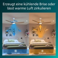Stropný ventilátor PHILIPS, 3 lopatky, 52 palcov, s LED svetlom 28 W, bielo-drevený, s diaľkovým ovládaním, 3000 K, 4300 K, 6500 K, s jednosmerným motorom a stmievačom 5