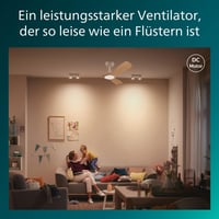 Stropný ventilátor PHILIPS, 3 lopatky, 52 palcov, s LED svetlom 28 W, bielo-drevený, s diaľkovým ovládaním, 3000 K, 4300 K, 6500 K, s jednosmerným motorom a stmievačom 4