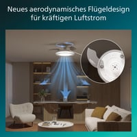 Stropný ventilátor PHILIPS so zasúvateľnými lopatkami a LED osvetlením, nastaviteľná teplota svetla 3000K – 6500K, 4500 lm, stmievateľný, s diaľkovým ovládaním 3