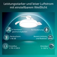 Stropný ventilátor PHILIPS so zasúvateľnými lopatkami a LED osvetlením, nastaviteľná teplota svetla 3000K – 6500K, 4500 lm, stmievateľný, s diaľkovým ovládaním 2