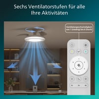 Stropný ventilátor PHILIPS so zasúvateľnými lopatkami a LED osvetlením, nastaviteľná teplota svetla 3000K – 6500K, 4500 lm, stmievateľný, s diaľkovým ovládaním 4