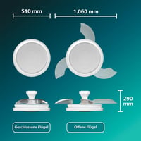 Stropný ventilátor PHILIPS so zasúvateľnými lopatkami a LED osvetlením, nastaviteľná teplota svetla 3000K – 6500K, 4500 lm, stmievateľný, s diaľkovým ovládaním 9