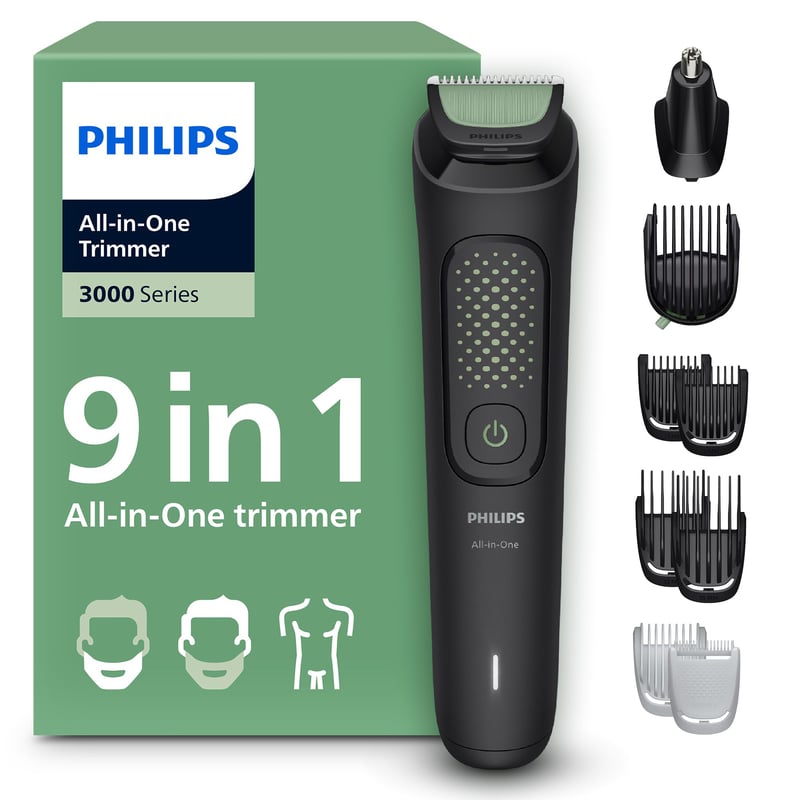 Aparat de tuns multifunctional Philips Multigroom seria 3000 MG3946/15, 9 accesorii - față, cap și corp, lame autoascutibile, 12 setări de lungime