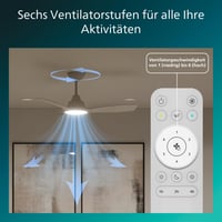 Stropný ventilátor so svetlom Philips Olas – 107 cm, 3 pevné lopatky, 2650 lúmenov, nastaviteľné biele svetlo 3000-6500 K, s diaľkovým ovládaním, f 4