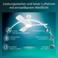 Stropný ventilátor so svetlom Philips Olas – 107 cm, 3 pevné lopatky, 2650 lúmenov, nastaviteľné biele svetlo 3000-6500 K, s diaľkovým ovládaním, f 2